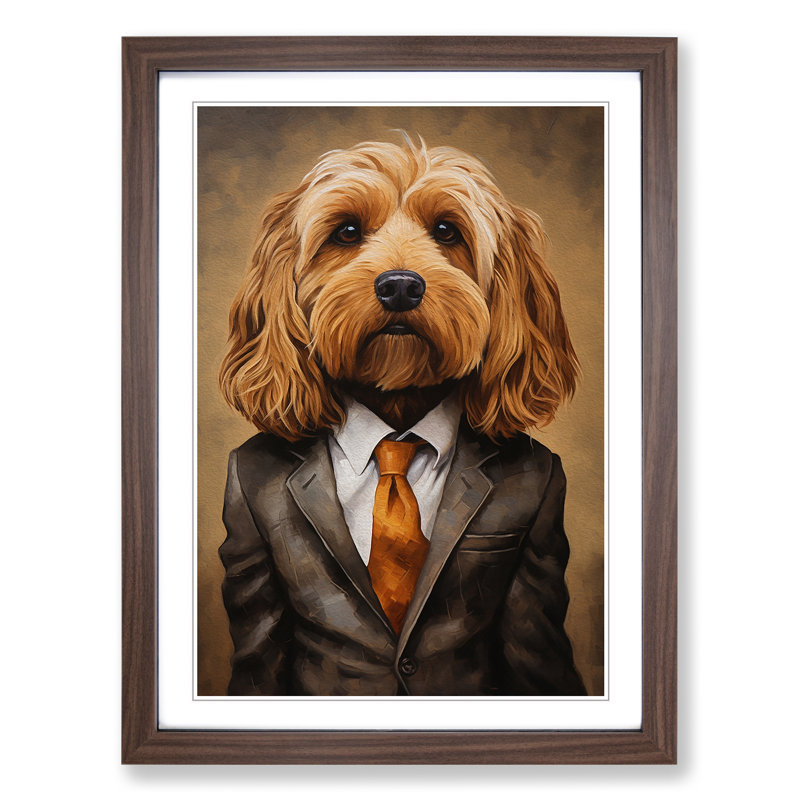 Cockapoo In A Suit Painting No.2 - Single Picture Frame Print on Wood, 64cm H x 46cm W x 2cm D, Walnut Framed