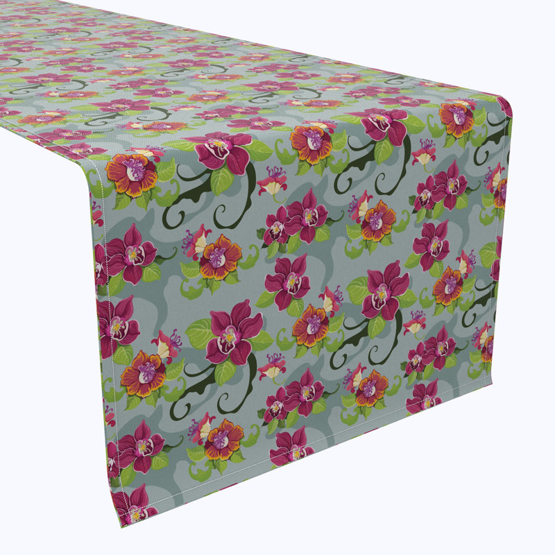 Table Runner, 100% Cotton, 16X108", Tropical Flower Pattern, 90" L x 16" W
