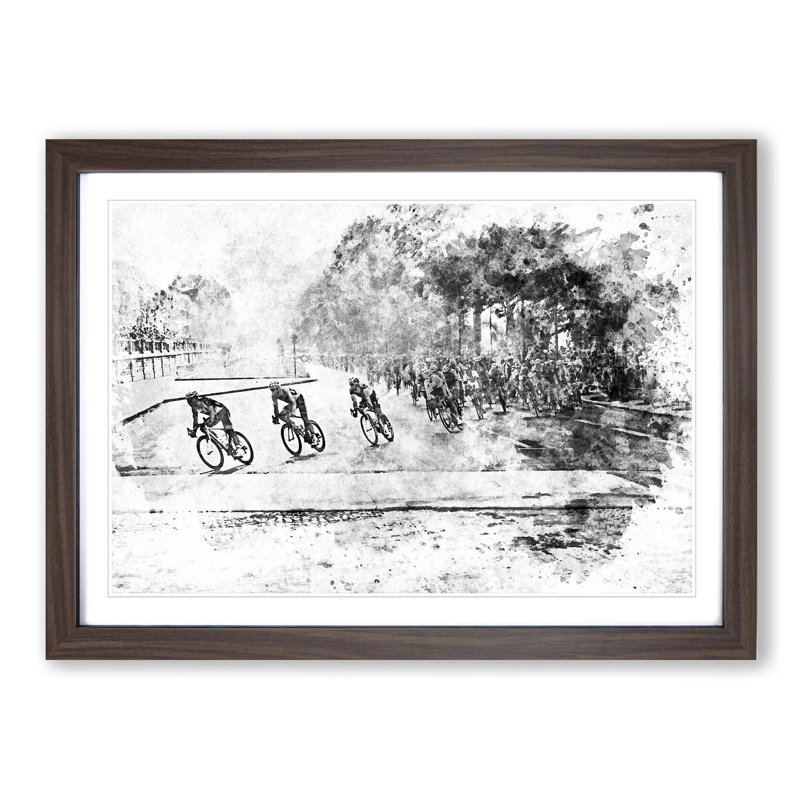 Tour de France Cycling in Abstract - Picture Frame Painting Print on MDF, 48cm H x 65cm W x 2cm D, Walnut Framed