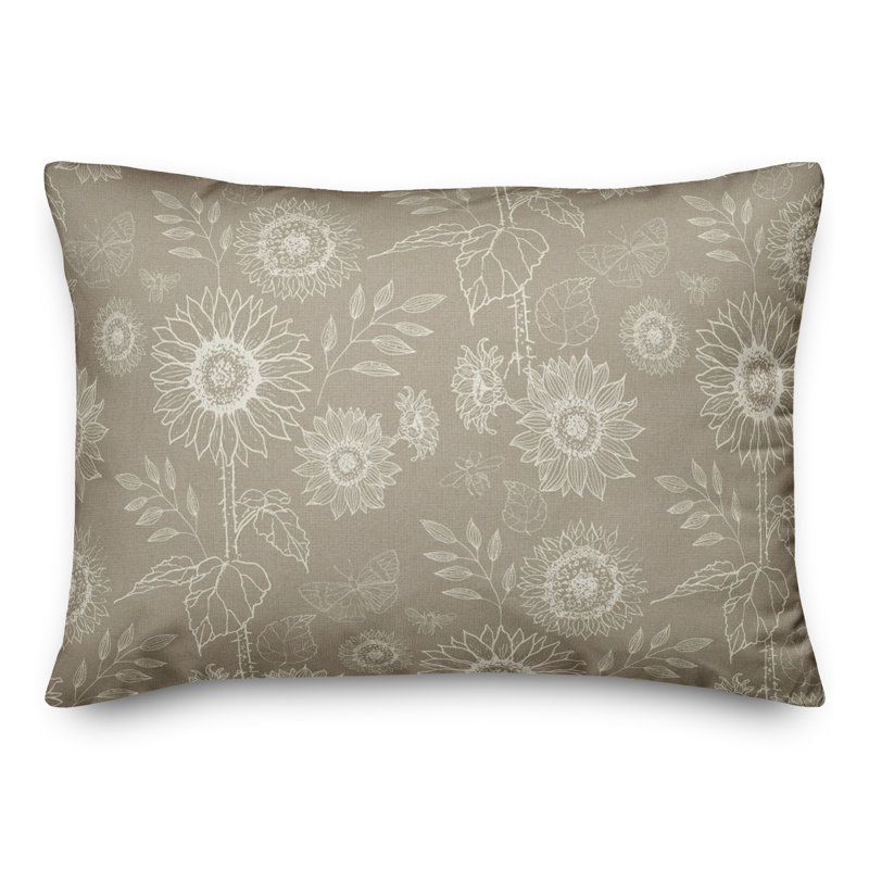 Floral Reversible Throw Pillow, Taupe