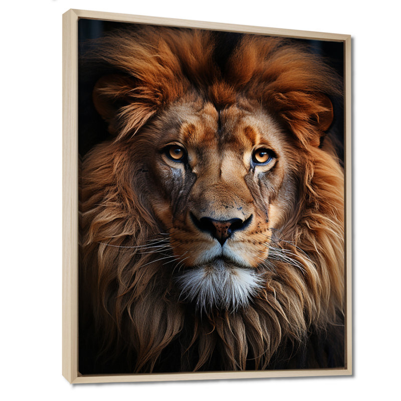 Animal Lion Portrait II - Print, 32" H x 24" W x 1" D, Maple Floater Framed