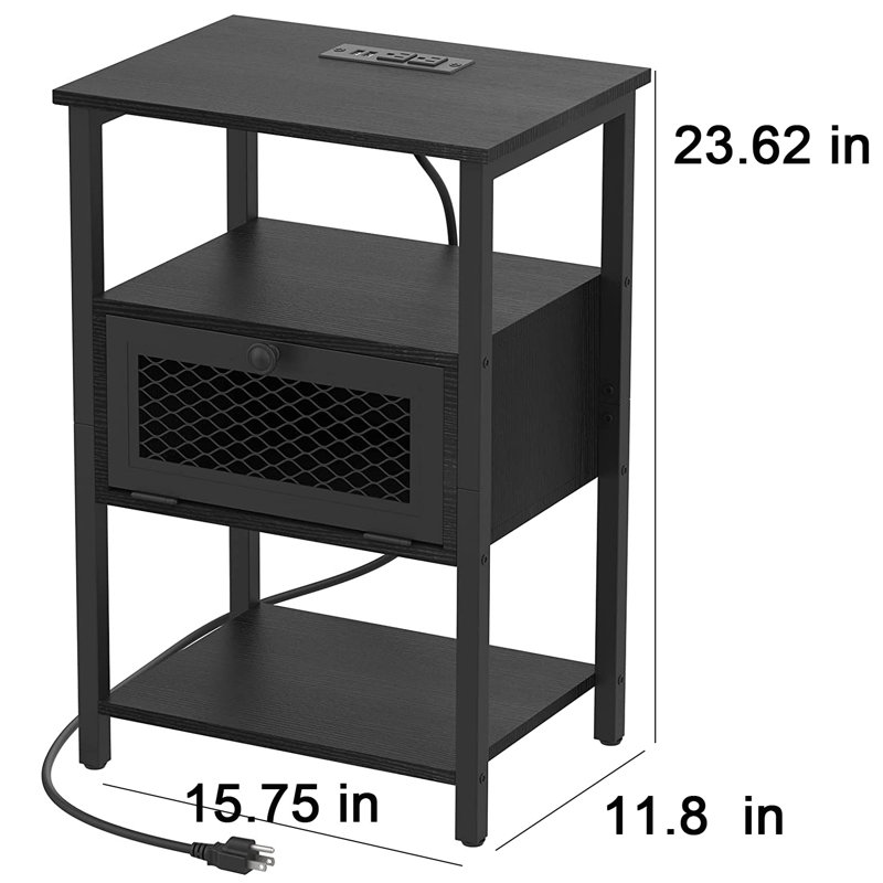Solid Wood Top End Table, Black