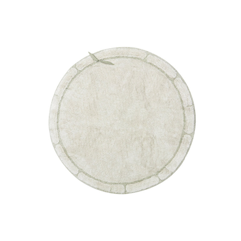 Handmade Round Olive Cotton Bamboo Leaf Tufted Rug