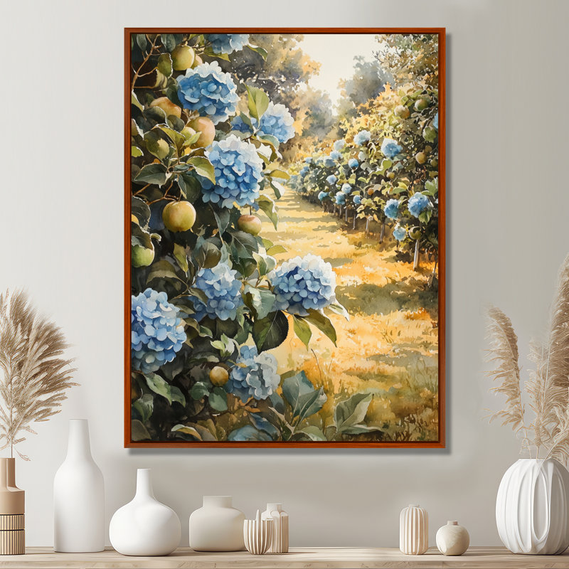 «Emrich Hydrangeas In The Apple Orchard I», art mural sur toile Hydrangea, Brun, Impression encadrée sans passe-partout