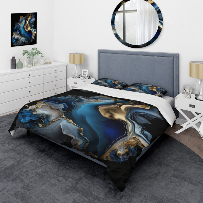 Abstract Geode Marble Blue II - Ensemble de housse de couette moderne - Polyester microfibre