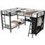 Lit simple mezzanine simple et lit double mezzanine triple en L avec garde-robe de bureau, lattes en métal robustes, design élégant noir sans sommier attaché, rangement intelligent
