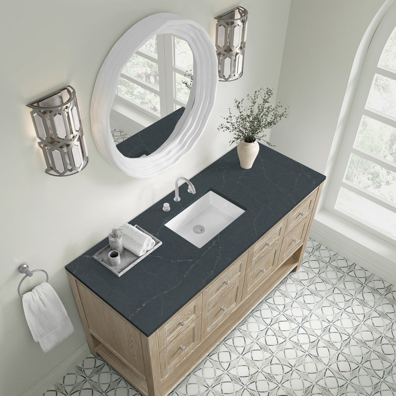 Breckenridge 60'' W Single Vanity, Charcoal Soapstone Silestone, Whitewashed Oak, Widespread