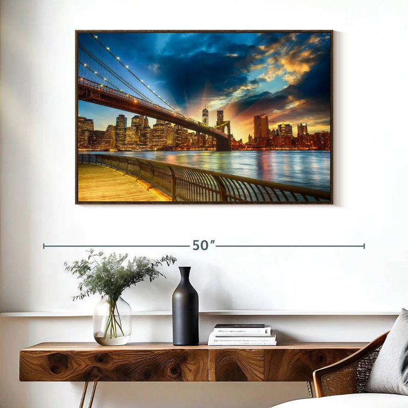 Spectaculaire coucher de soleil à Manhattan, Cadre flottant noyer, 40 po x 27 po