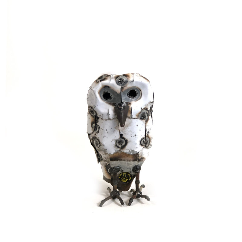 Recycled Metal Snowy White Owl - Medium, 7" H x 3" W x 3" D