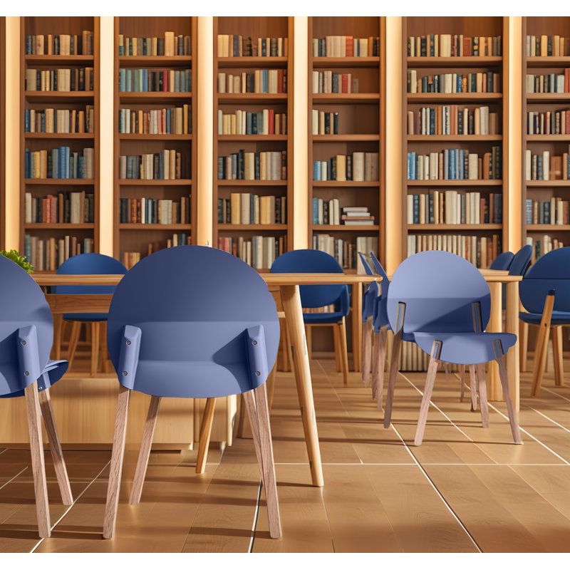 Ensemble de 4 chaises avec pieds en bois de chêne rouge et siège en polypropylène, Bleu
