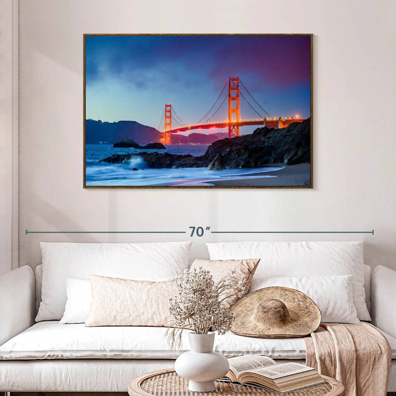Baker Beach et le Golden Gate, 46 po x 31 po, Cadre flottant noyer