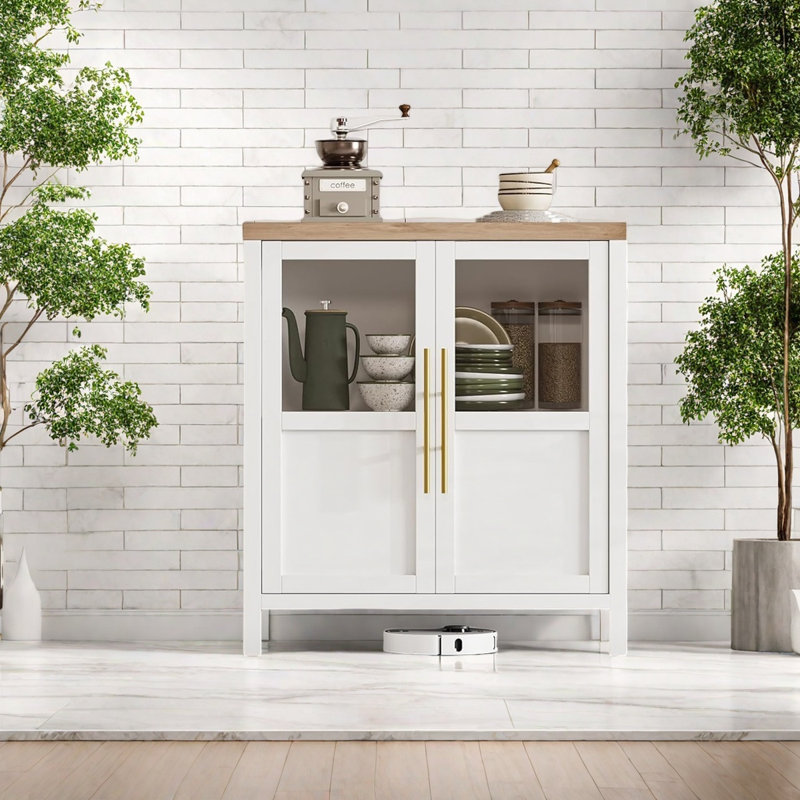 Armoire de rangement avec portes en verre, table de rangement d'appoint multifonctionnelle, Blanc
