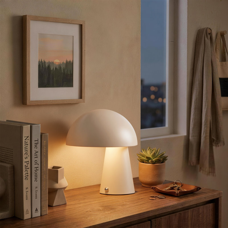 Modern Metal Mushroom Table Lamp with Dome Shade, White, White