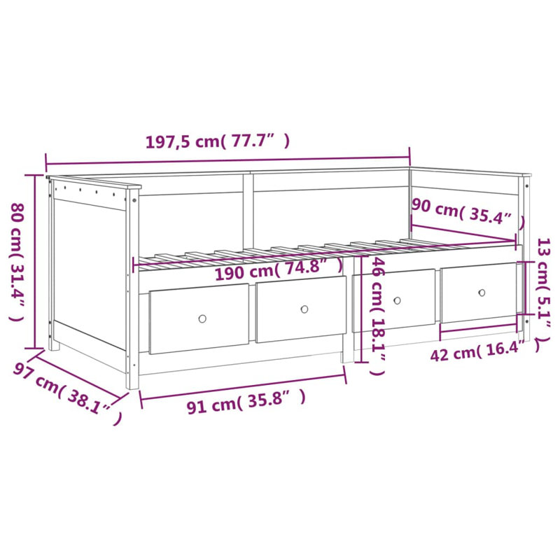 Farreli Solid Wood Ddaybed, White, 90 x 190 cm