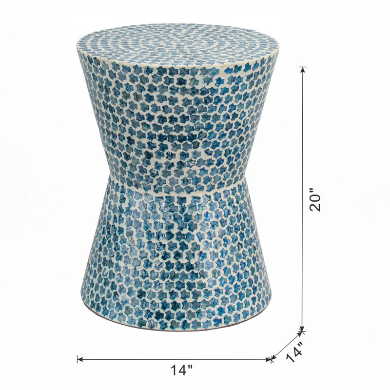 Tapered Round Garden Accent Stool, Capiz Side Table