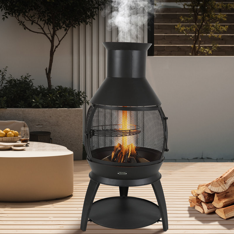 Foyer d'extérieur au bois en fer Chiminea avec grillage et manteau de cheminée