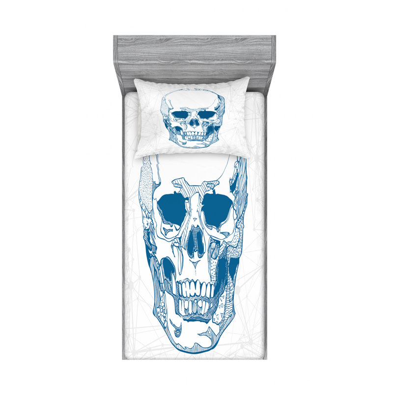 Ensemble de draps Skull with Science Elements, Ensemble de draps pour lit simple TG avec drap-hou