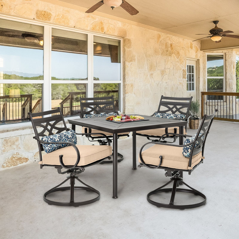 Keaney 4 - Person Patio Dining Set with Square Table , Cushions Included, Country Cork