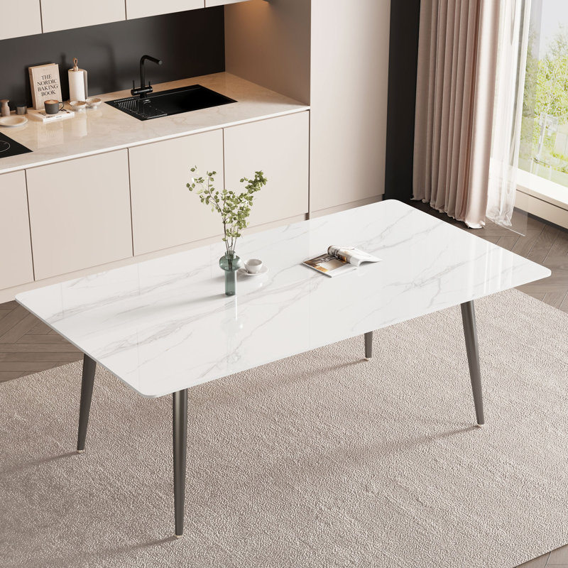 70.8" Long Dining Table, Sintered Stone Top, Metal Legs