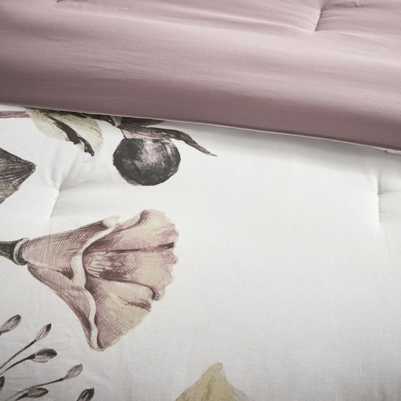 Édredon très grand Blush - coton 8 pièces avec imprimé floral à grande échelle et coussins décoratifs avec bourre de couleur romantique