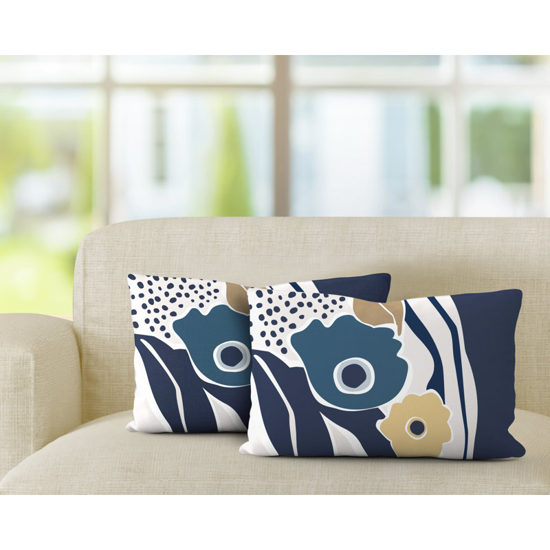 Housse et insert de coussin rectangulaire en polyester pour l'intérieur et l'extérieur, Bleu / bleu marine / beige