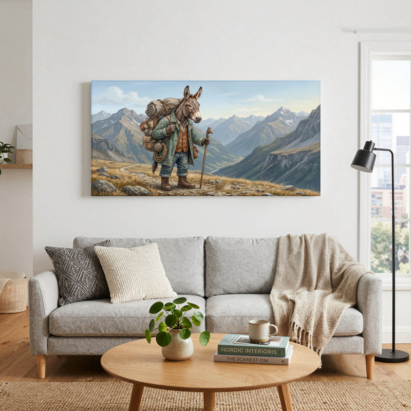 Ensemble de 1 tableau sur toile représentant un âne en randonnée, 40“W x 20”H, Toile tendue