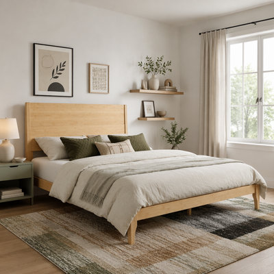 Mid-Century Modern Bamboo Platform Bed with Easy Assembly