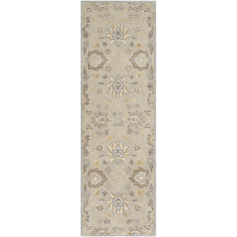 Tapis en laine touffeté à la main à motif oriental gris clair / kaki / crème Camden, Tapis de couloir 2 pi 6 po x 8 pi