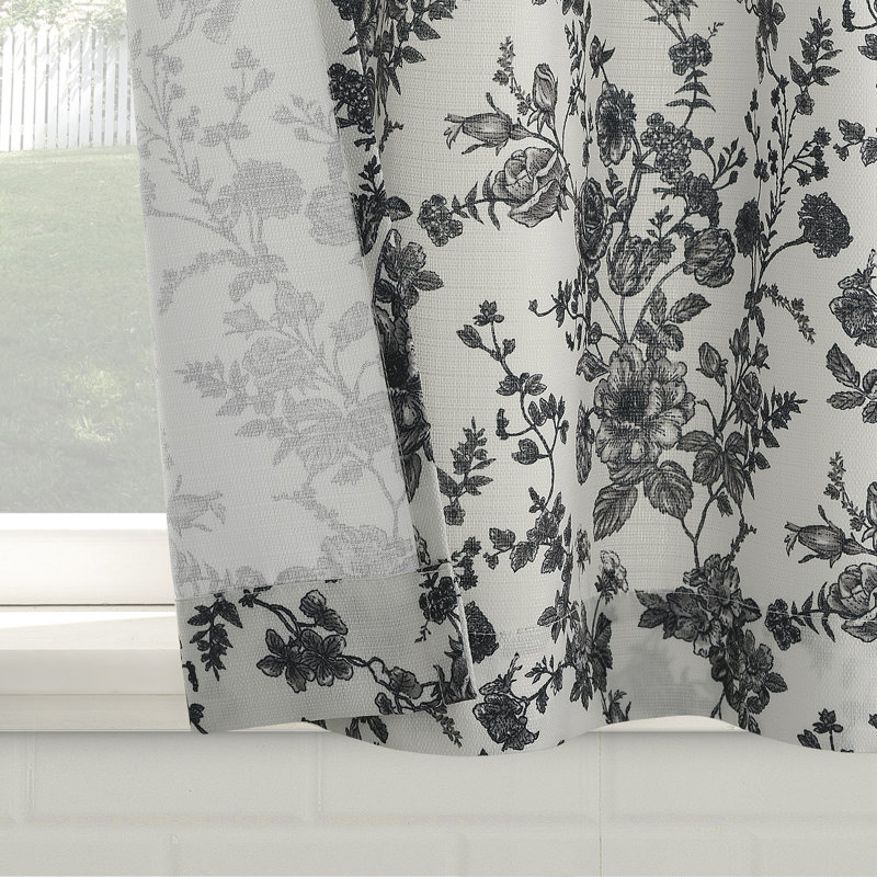 Catarina Tonal Botanical Semi-Sheer Rod Pocket Kitchen Curtain Tier, 54" W x 36" L, Black