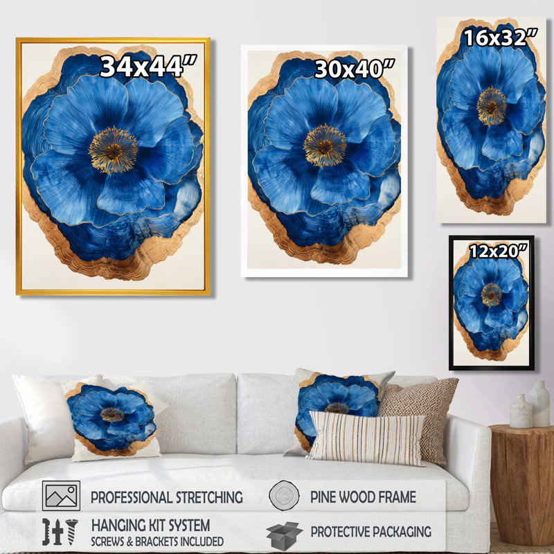 «Blue Wildflowers Leaves Wood Slide III», impressions sur toile, Impression encadrée flottante, Crème, crème