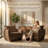 Oversized Chenille Fabric Accent Chair (Set of 2, BROWN）-1011770131