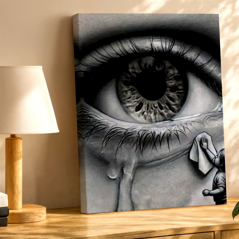 «Black White Crying Eye Print», impression sur toile émouvante sur toile, impression sur toile, noir et blanc pour salon