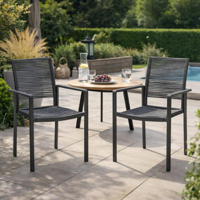 Teny Outdoor Dining Chair Set Of 2, Open Back, Woven Rope, Dark Gray Metal