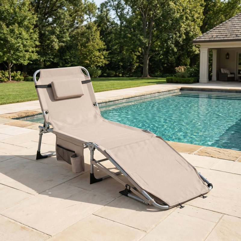 Portable Outdoor Tanning Sunbathing Chair With Face And Arm Cutout Holes For Beach Poolside Backyard Relaxation Use, Beige