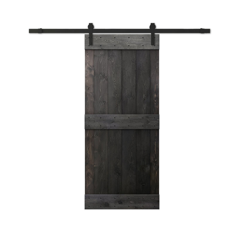 Porte de grange à panneaux et en bois avec quincaillerie d'installation, 24 po x 84 po, Noir anthracite, Noir mat