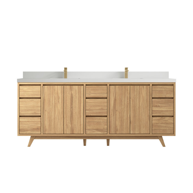 Ensemble de meuble-lavabo double 84 po, Naturel, Blanc
