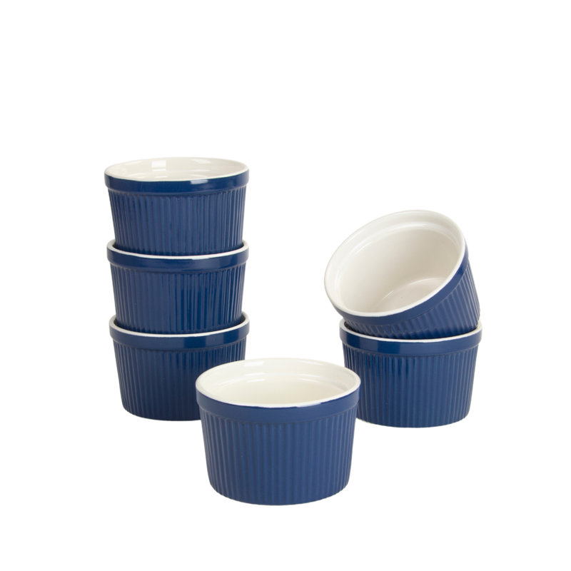Roma Blue Stoneware Ramekin Set of 6, 10 oz