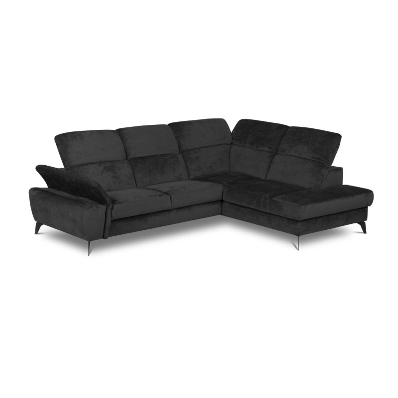 Bellagio Fabric Corner Sofa with Pull-Out Bed, Storage, Adjustable Headrests and Armrest, Right Hand Facing, Black