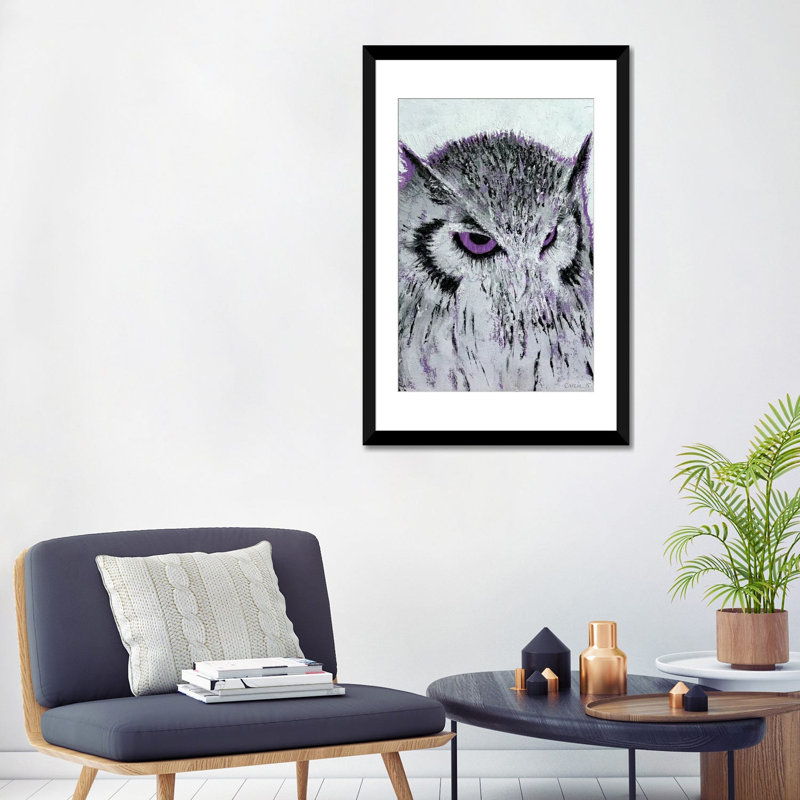 « mauve hibou », reproduction d’art sur toile, Blanc, Papier d'art encadré noir, H 32 po x l 24 po x P 1 po