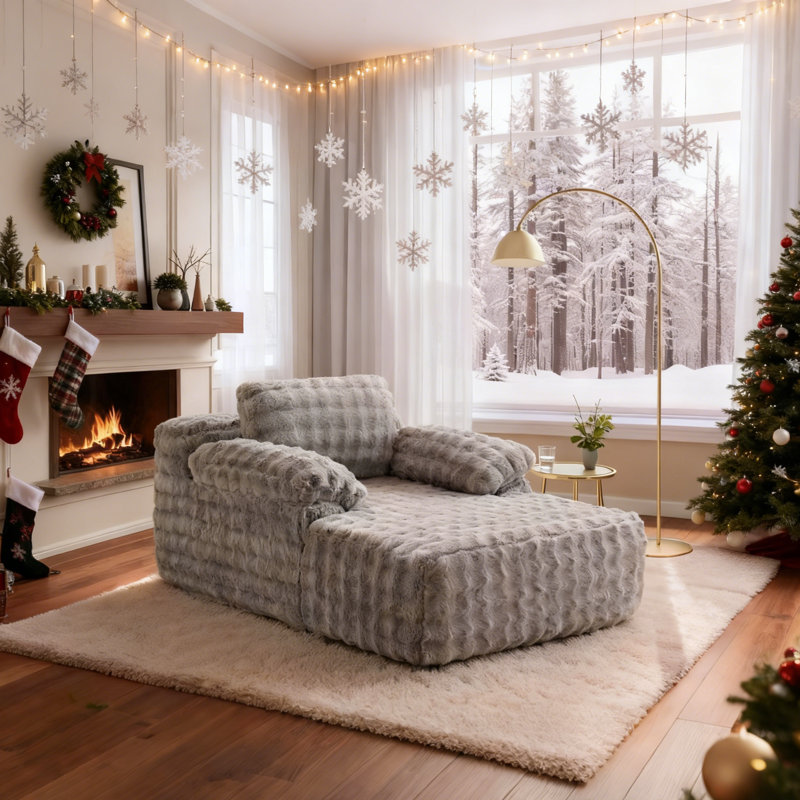 Boneless Velvet Oversized Chaise Lounge Sleeper Sofa, Light Gray