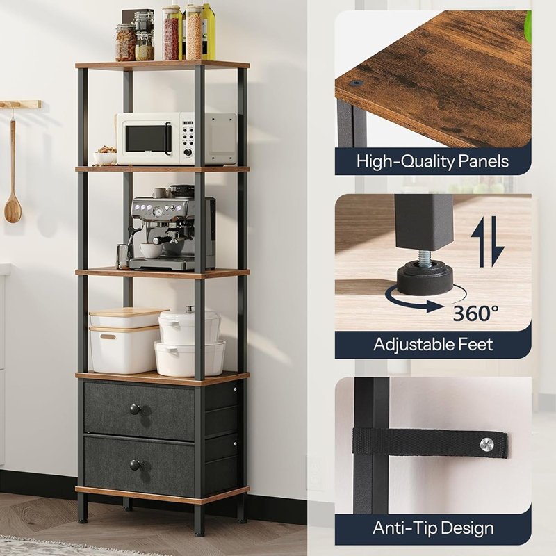5-Tier Corner Bookshelf, Industrial Corner Shelf With Dra...