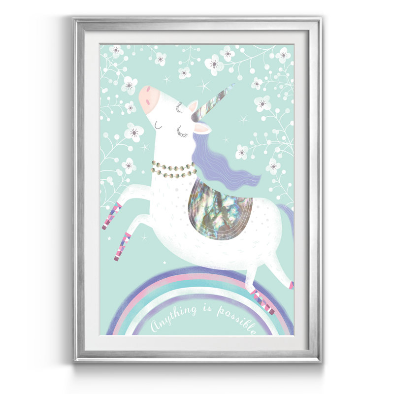 Rainbow Unicorn - Reproduction d'art graphique sur papier encadré, H 22,5 po x l 30,5 po x P 1,5 po, Cadre argenté