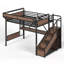 Lit mezzanine industriel Queen avec bureau, éclairage DEL, escalier, armoire, paniers en maille, panneau perforé et prise électrique.-115968130-115968132