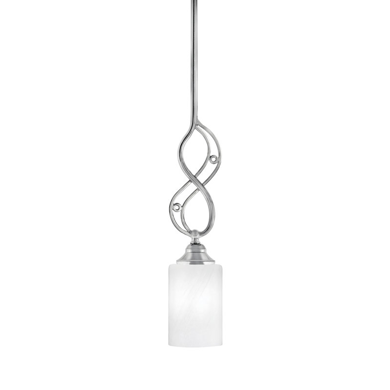 Mini-luminaire suspendu à tige Jazz illustré en finition chromée avec verre de marbre blanc de 4 po