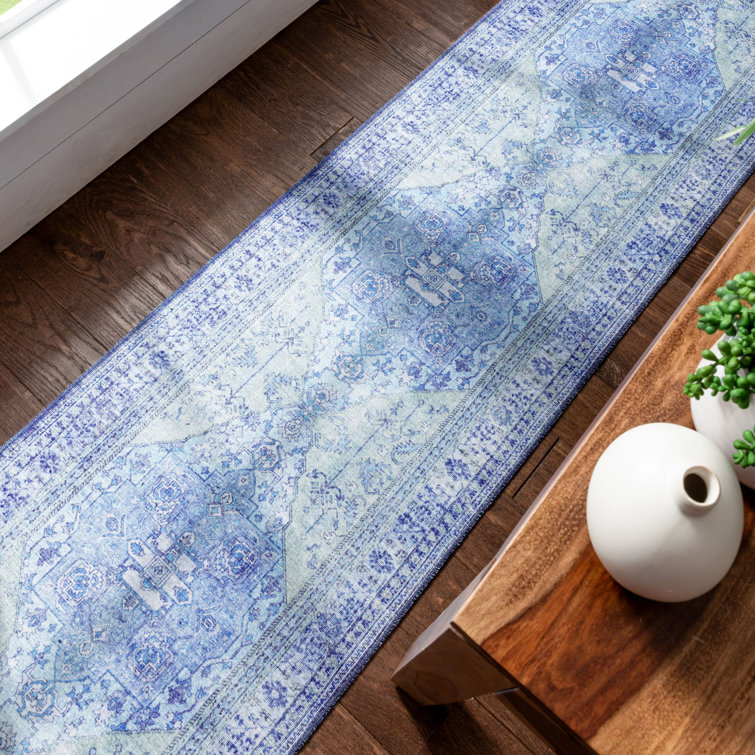 Nile Vintage Medallion Flatweave Dark Blue Area Rug