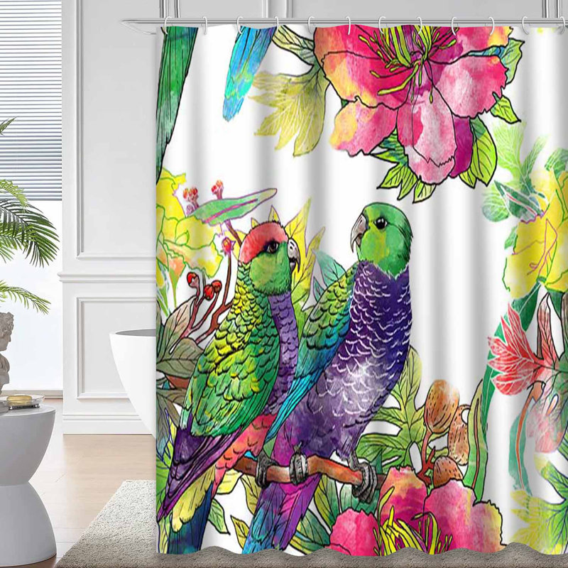 Rideau de douche perroquet à motif d'aquarelle avec 12 crochets, L 72 po x l 84 po