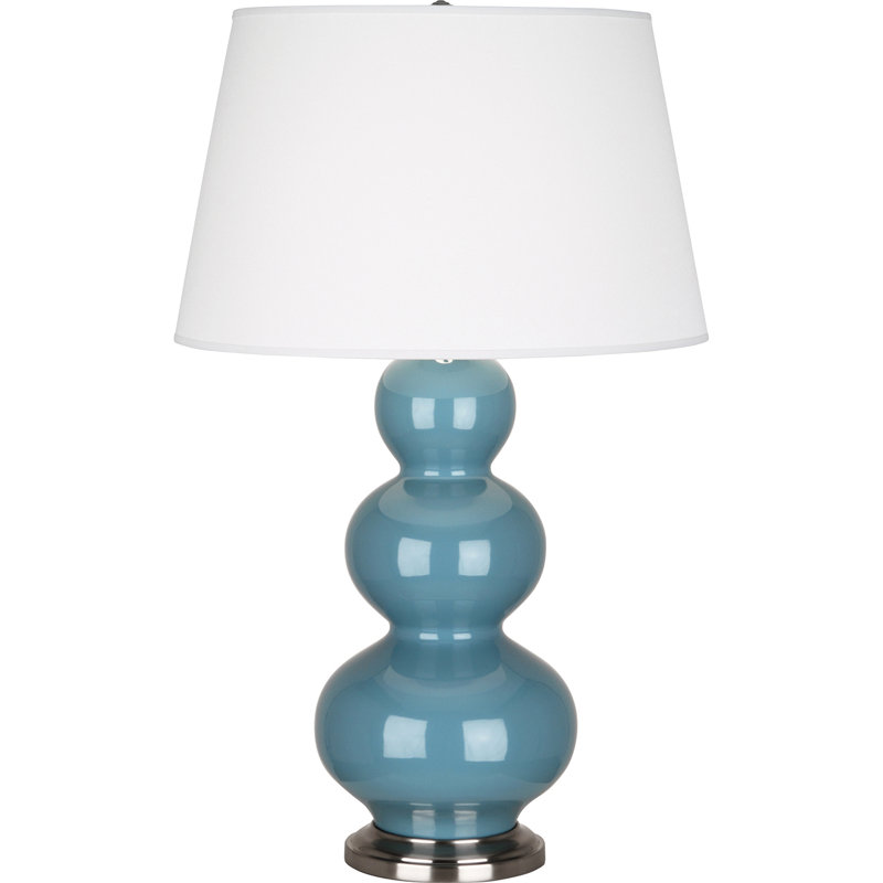 Triple Gourd Ceramic Table Lamp, Steel Blue/Antique Silver, Antique Silver