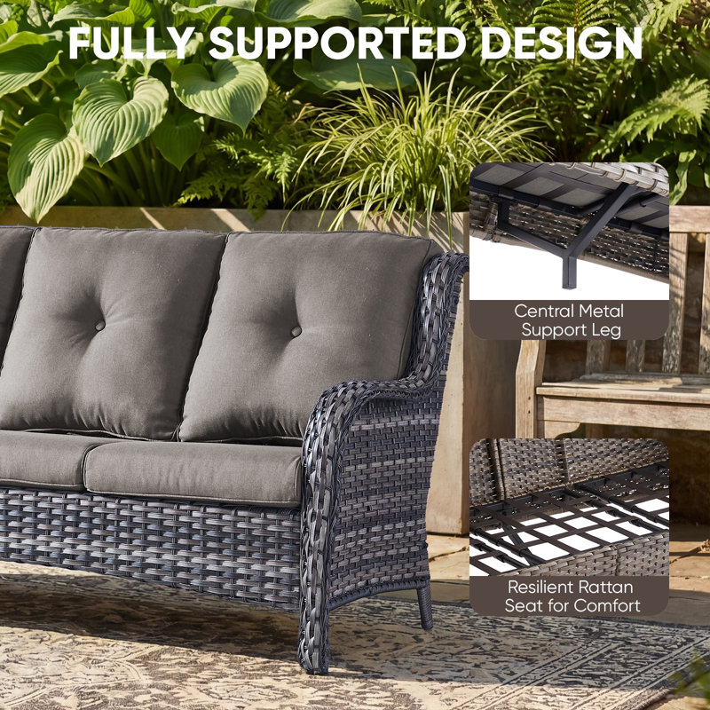 Carolina 4-Person Square Outdoor Conversation Set With Loveseat And Armchair, Gray Cushion/Brown Frame