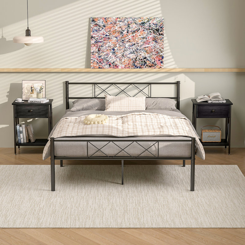 Kempst Steel Piece Bedroom Set, Black, Queen