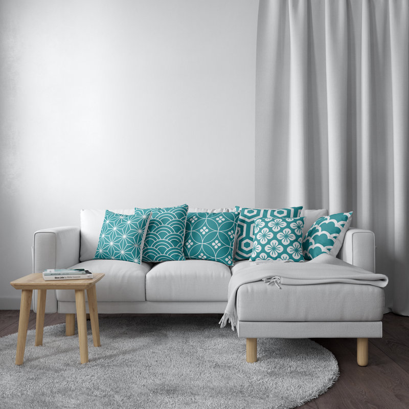 Housse de coussin géométrique en polyester, 20 po x 20 po, Bleu sarcelle